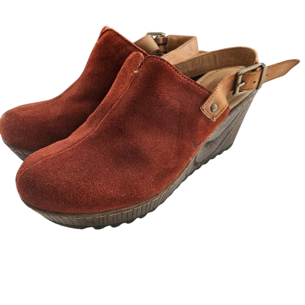 BOC Picante Rust Suede Wedge Mules Back Strap Size 10M